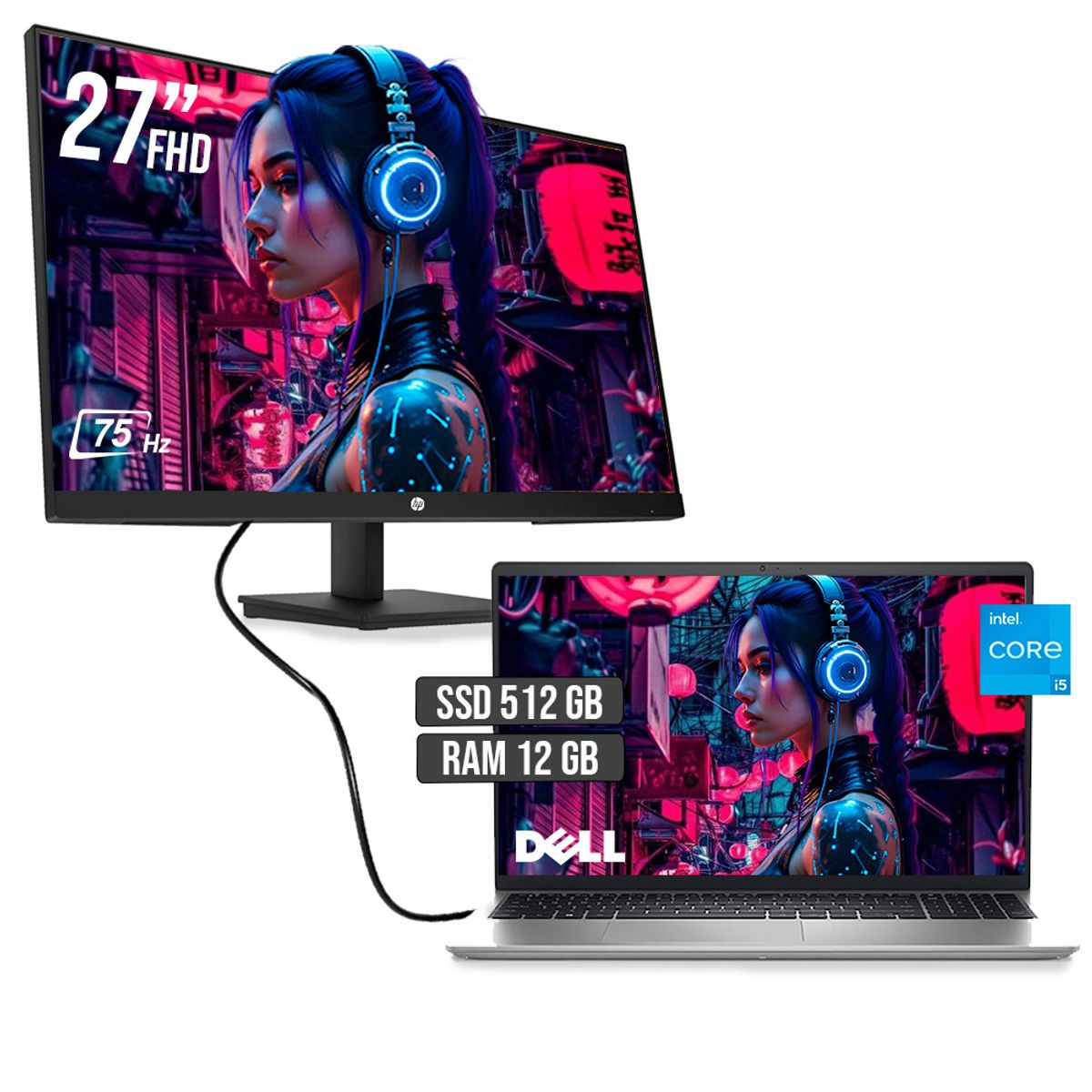 DELL - COMBO PORTATIL DELL INTEL CORE I5 1334U SSD 512GB RAM 12GB + MONITOR HP 27"  FHD