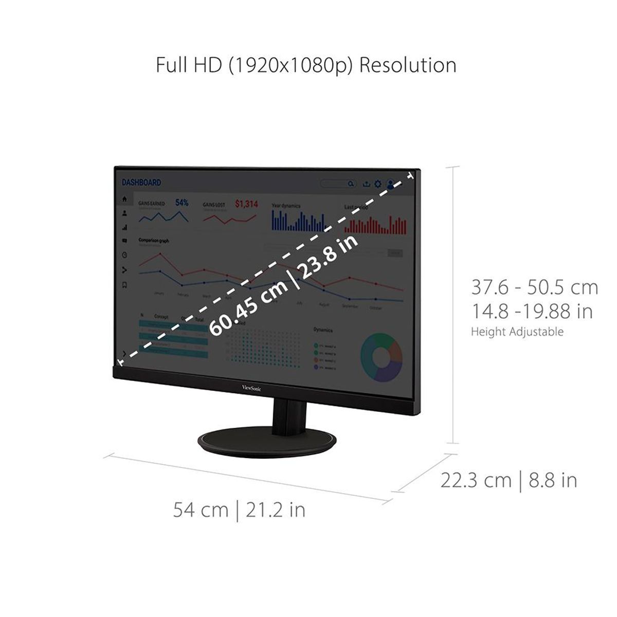 VIEWSONIC - Monitor Viewsonic 24" Pulgadas VA2447 Full HD VGA HDMI Ergonomico 1080