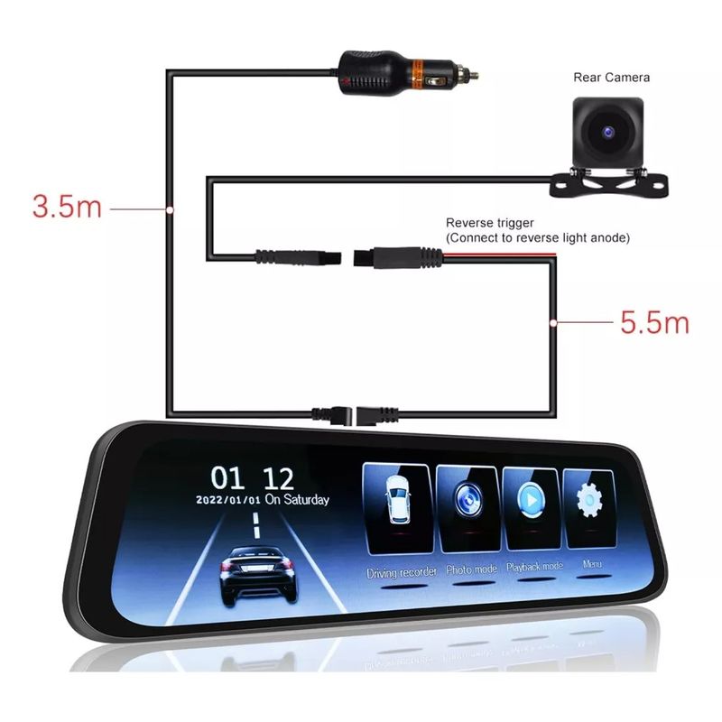 GENERICO - Espejo Retrovisor Con Cámara Táctil 9.66 Inch Dvr 1080p P2