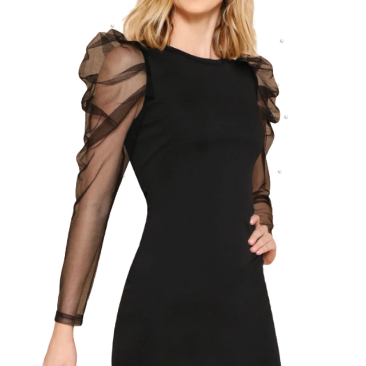 NEGRELI - VESTIDO CASUAL DE MUJER CON MANGAS TRANSLUCIDAS