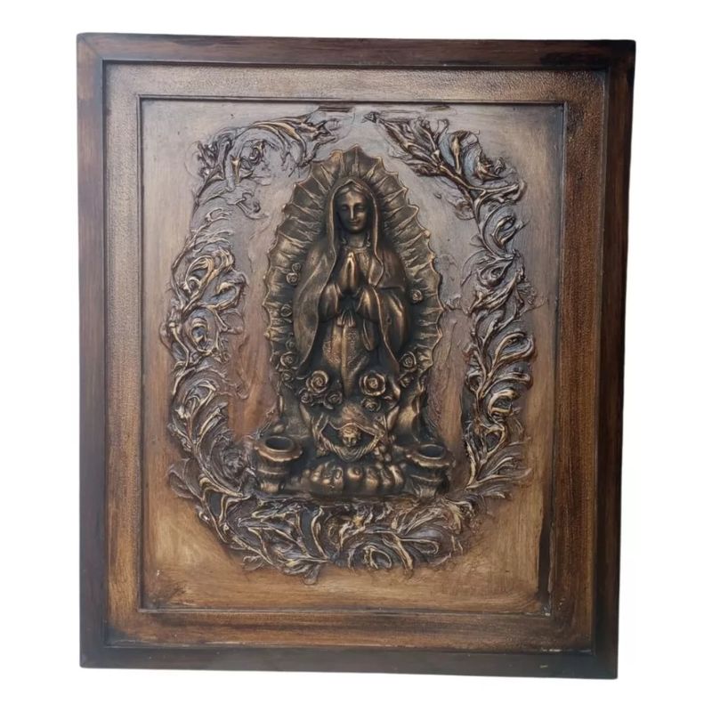 GENERICO - Cuadro Virgen Guadalupe En Madera Tallado En Resina Y Yeso Dorado