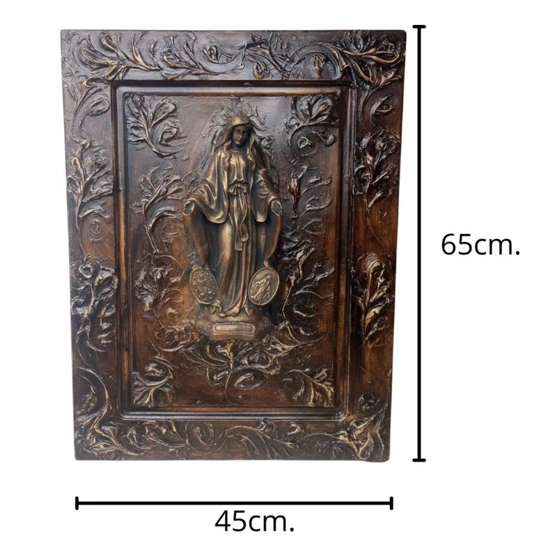 GENERICO - Cuadro Madera Virgen Milagrosa Tallado En Resina Yeso 45x65 Dorado