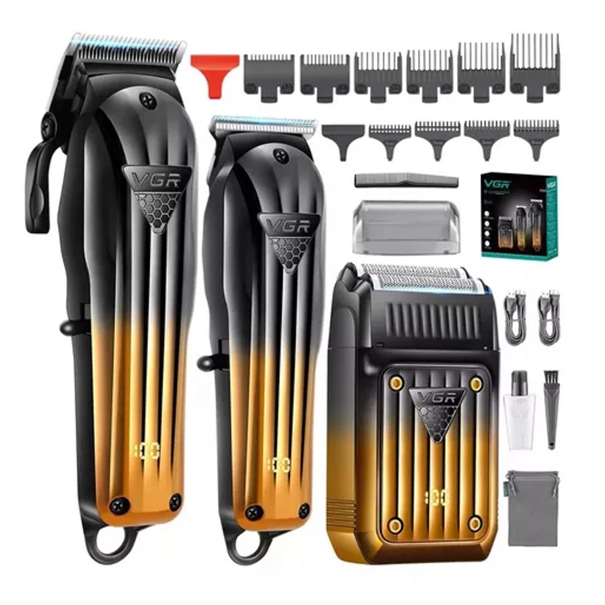 VGR - Combo Maquina Barberia Vgr V-644 Shaver Inalambrico 3 En 1