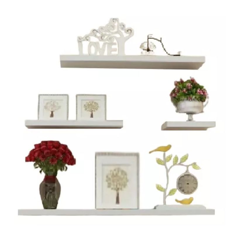 GENERICO - Set 4 Repisas Flotantes, Decoración Minimalista 10 Cm Fondo, Blanco