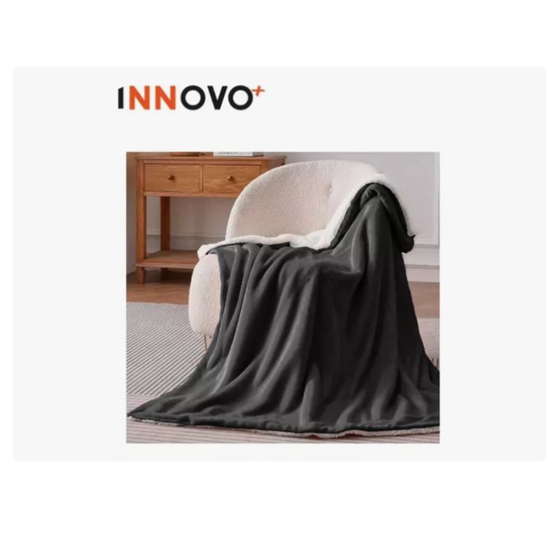 INNOVA - Cobija Cubre Cama Doble Faz Manta Ovejera Terciopelo 180x240 Cm Negro