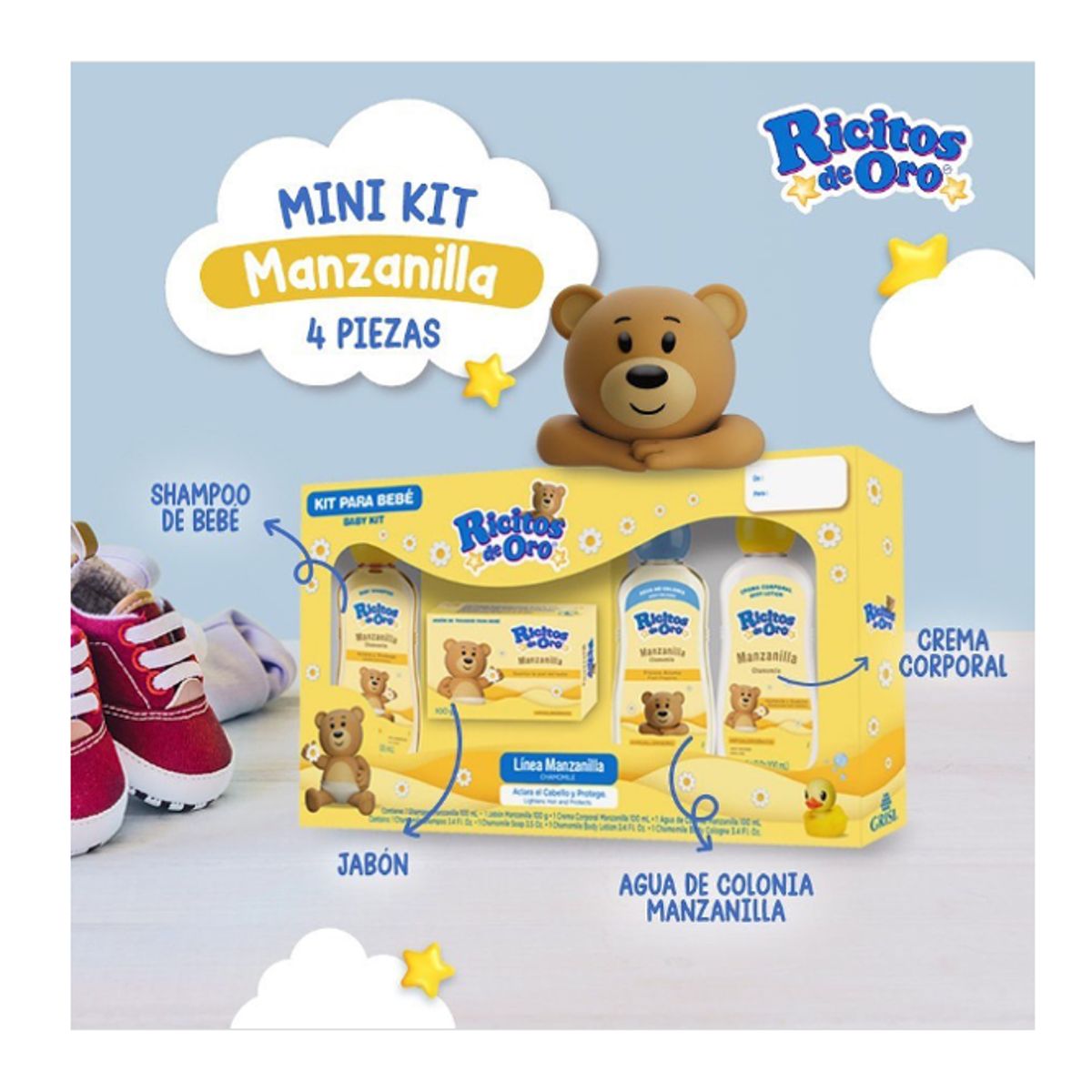 GENERICO - Estuche Bebe Ricitos de Oro-Shampoo+Crema+Locion+Jabon-Grisi