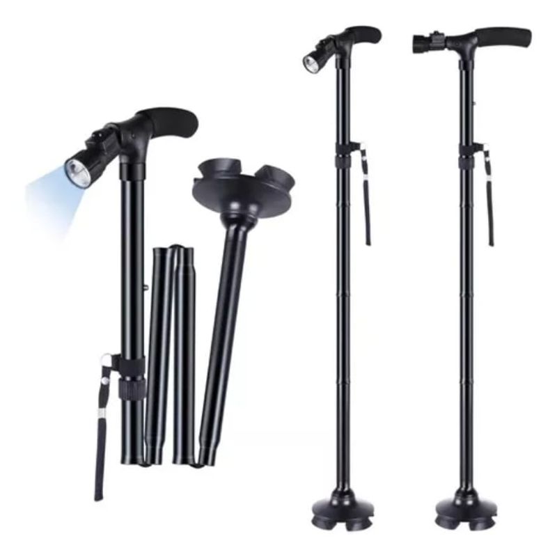 GENERICO - Baston Plegable Para Caminar Con Luz Led Base Articulada