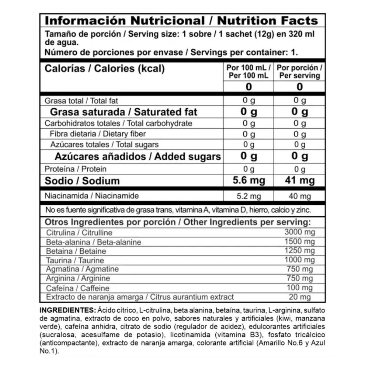 MEGAPLEX - Radical Power Drink - Pre entreno 18 Sachets Nutramerican Pharma