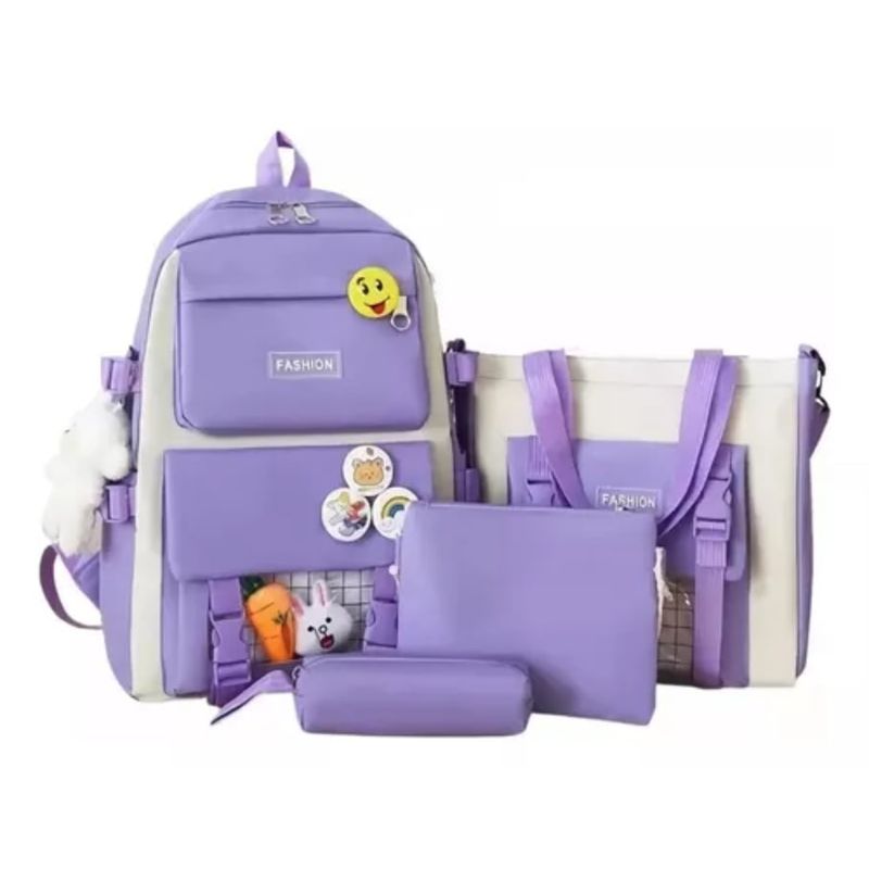 GENERICO - Bolso Maleta Kit Escolar Universitario Peluche Oso X5 Piezas