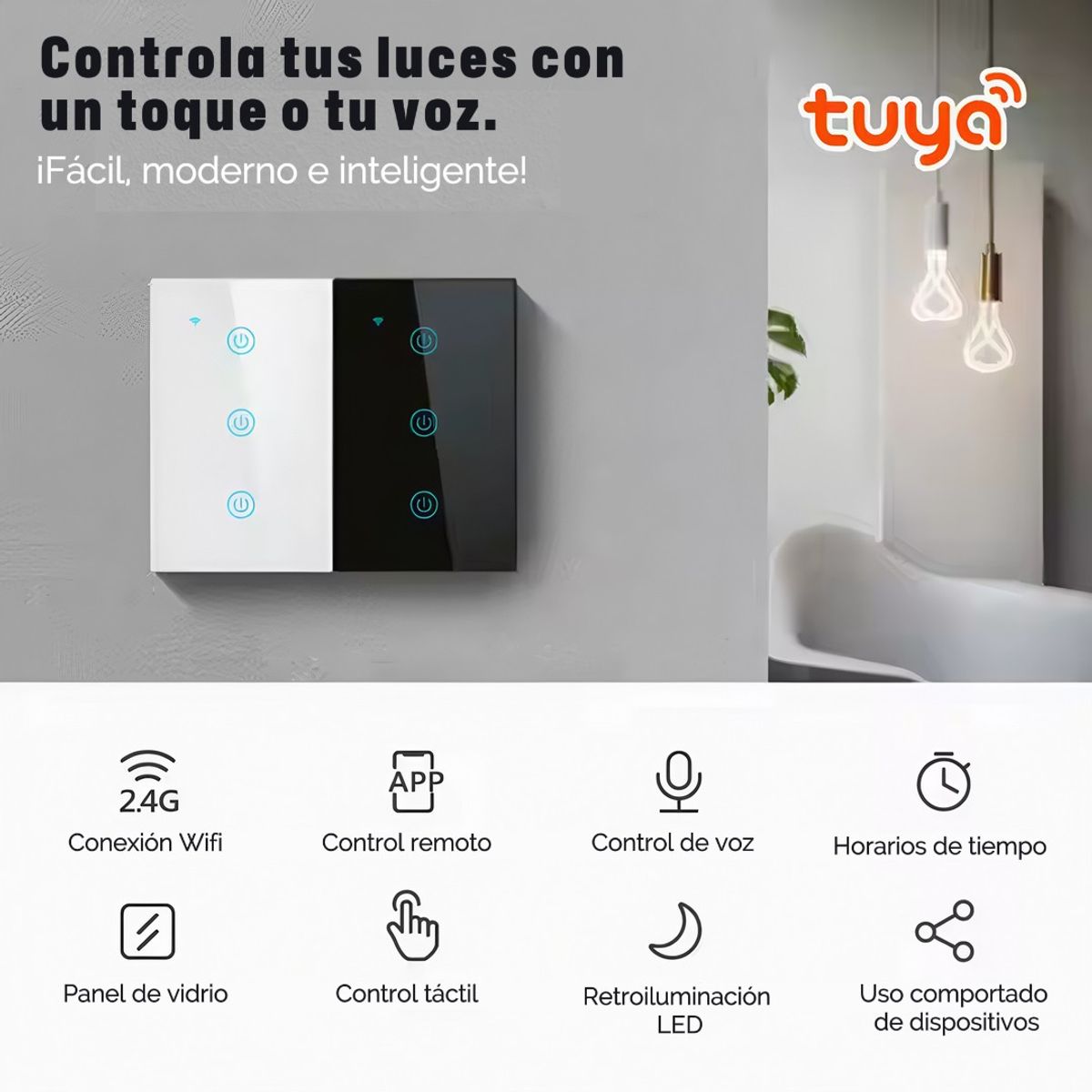 GENERICO - Interruptor Inteligente WiFi 3 Botones Tactil