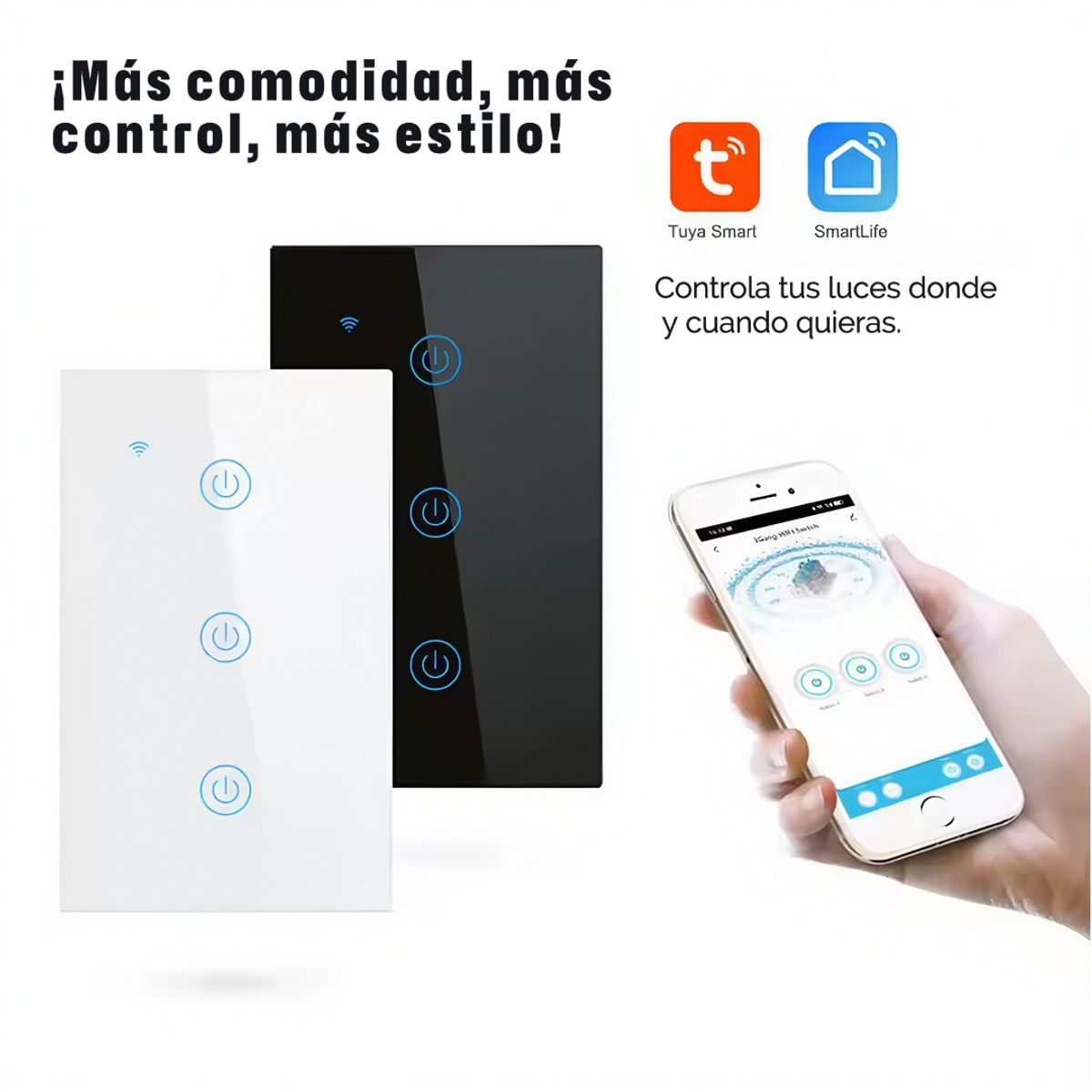 GENERICO - Interruptor Inteligente WiFi 3 Botones Tactil