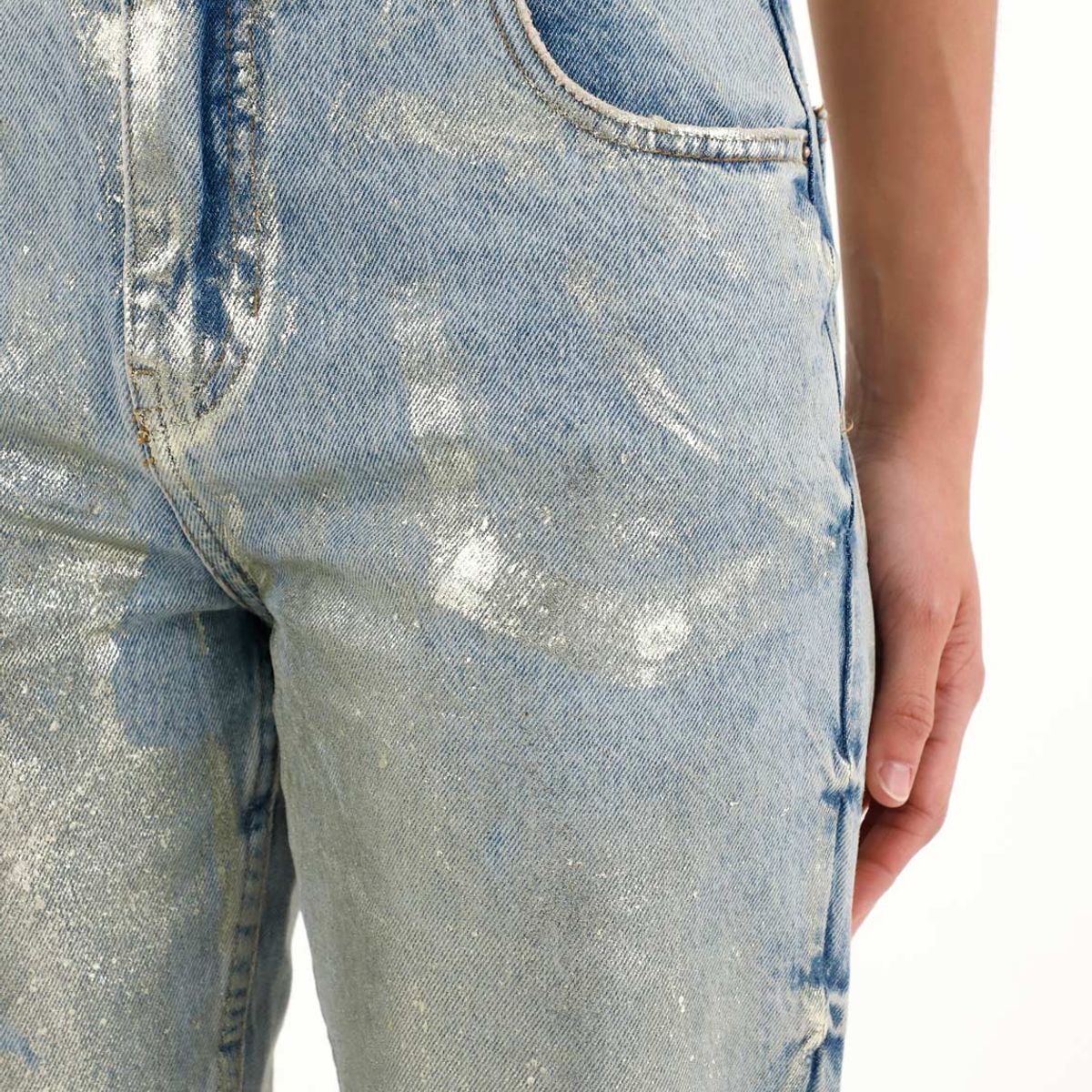 TENNIS - Jean Mom tiro alto efecto foil dorado para mujer