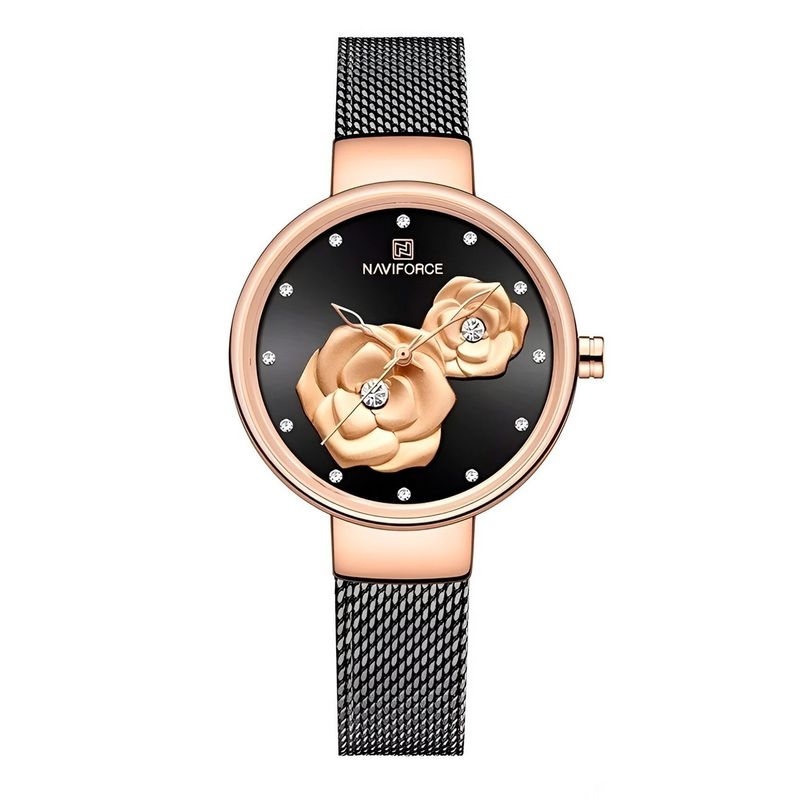 NAVIFORCE - Reloj Naviforce Casual Nf5013 Flor Mujer Acero + Estuche