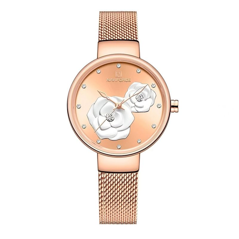 NAVIFORCE - Reloj Naviforce Casual Nf5013 Flor Mujer Acero + Estuche