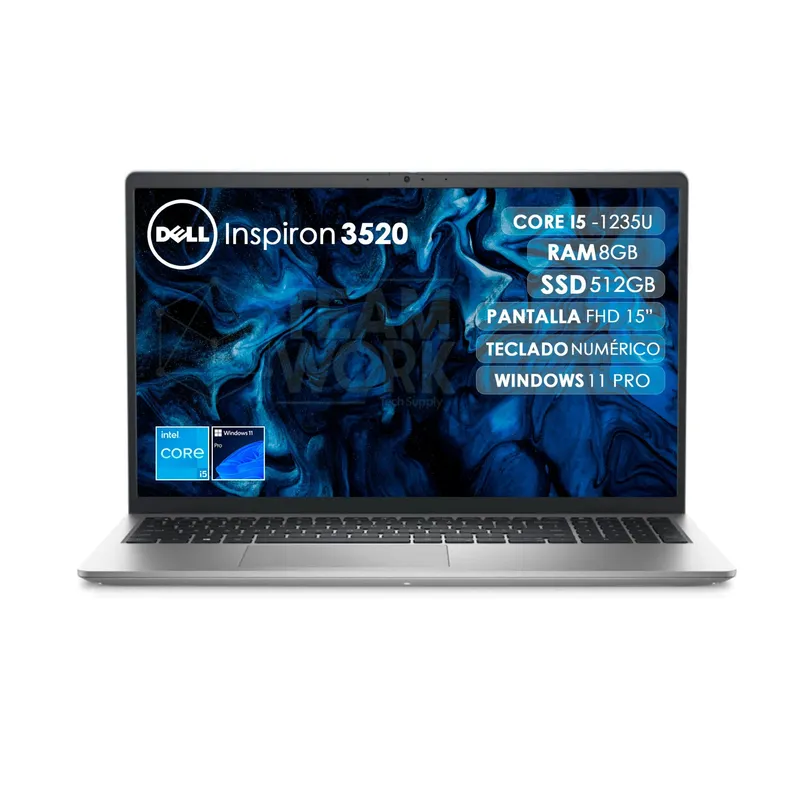 DELL - Portátil Dell Inspiron 3520 Ci5-1235U DDR 8Gb SSD 512Gb 15.6" WIN 11PRO Plateado