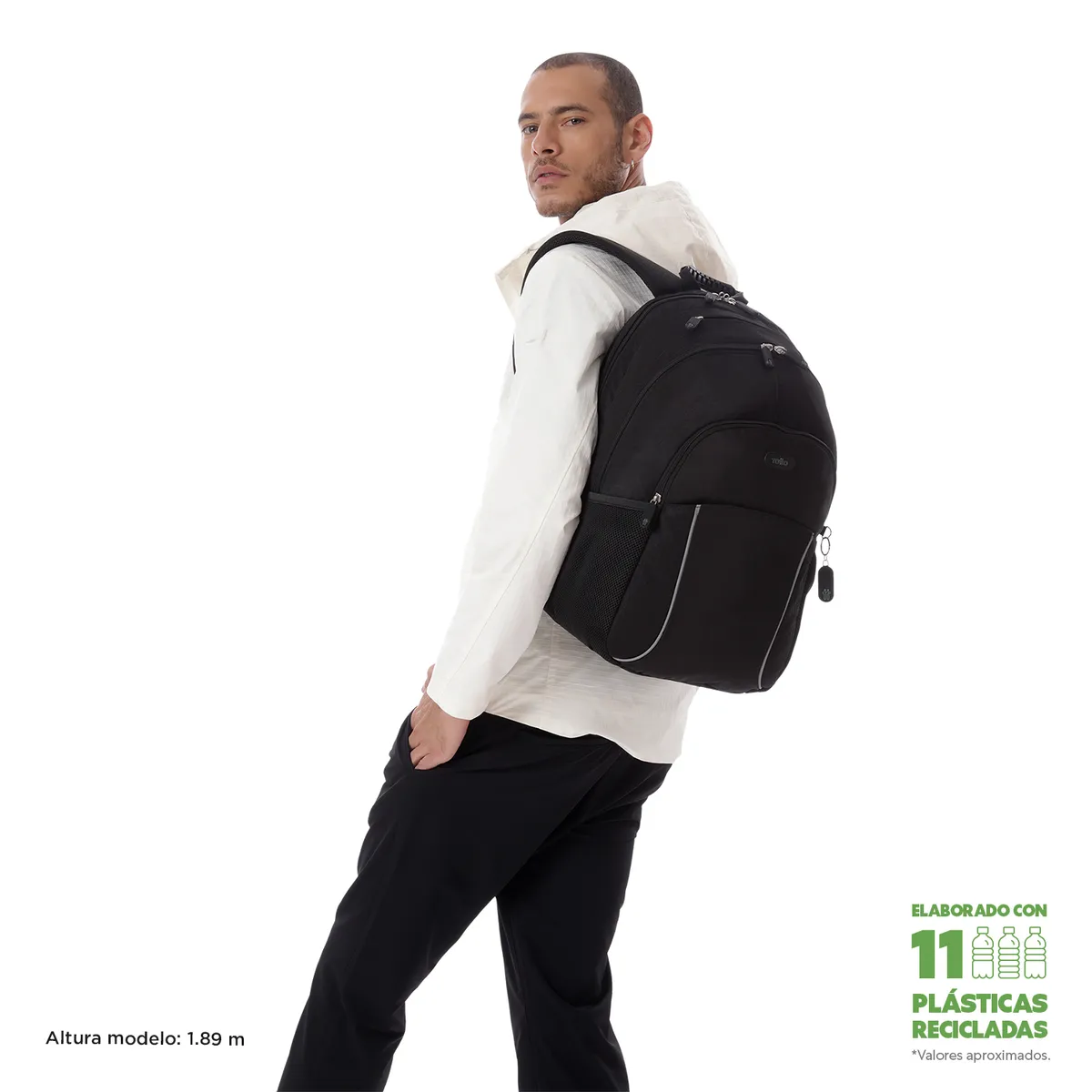 TOTTO - Morral Mochila Para Hombre Porta Pc Negro Cambri Totto