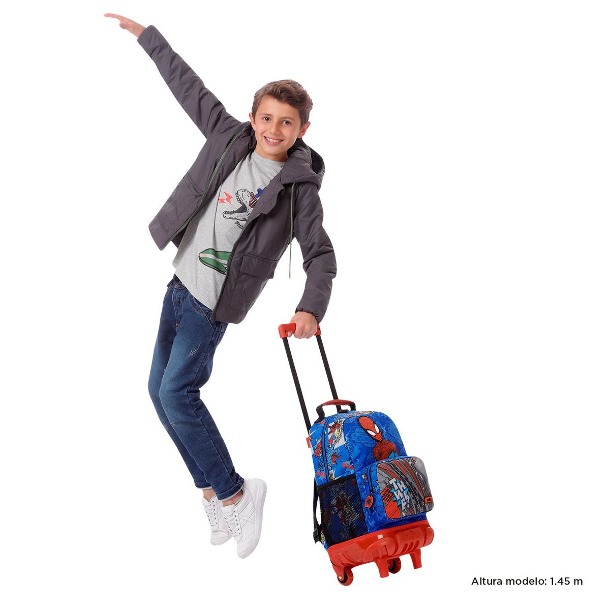 TOTTO - Morral con Ruedas Escolar Para Niño Azul Spiderman Pop Totto