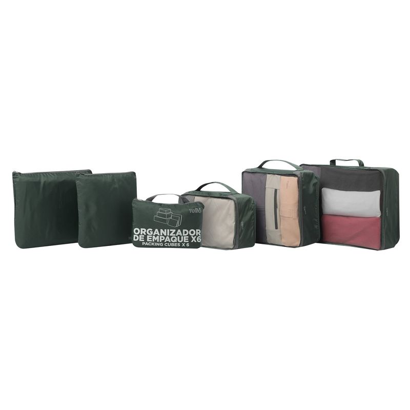 TOTTO - Organizador de Viaje Set X6 Para Hombre Verde Packing Totto