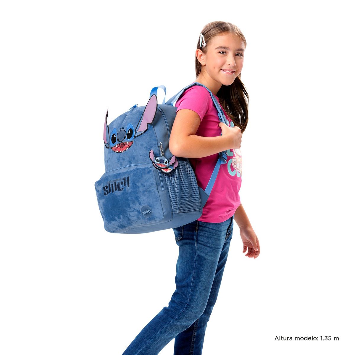 TOTTO - Morral Mochila Escolar Para Niña Porta Pc Azul Stitch Totto