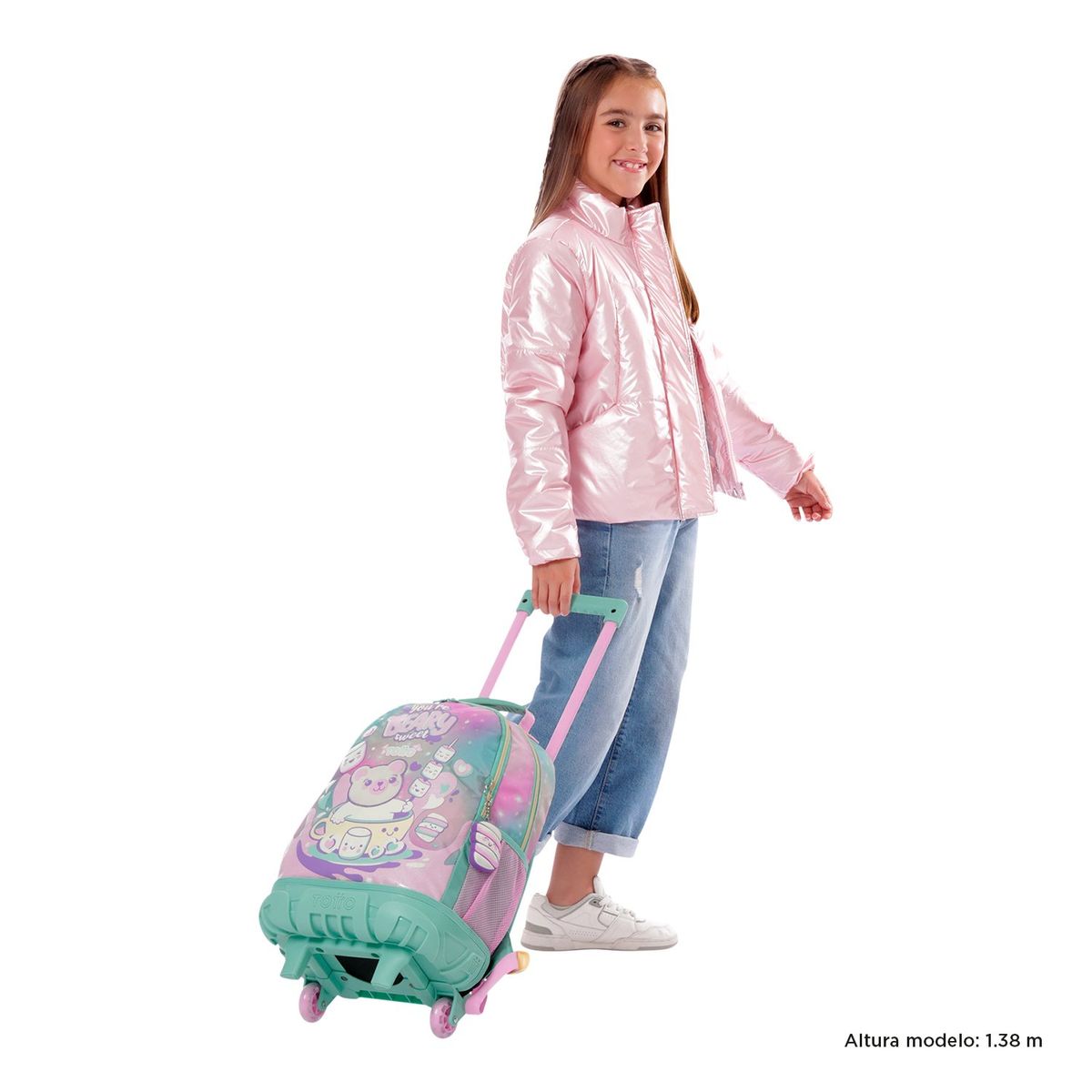 TOTTO - Morral con Ruedas Escolar Para Niña Gris Mellow Totto