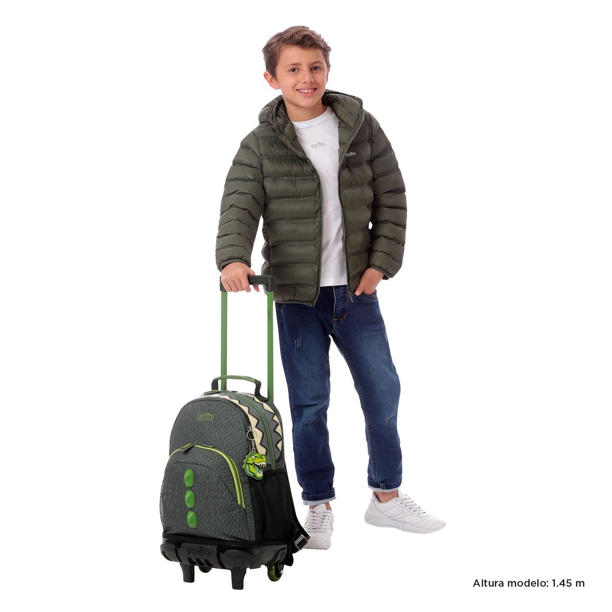 TOTTO - Morral con Ruedas Escolar Para Niño Gris Dinoland Totto