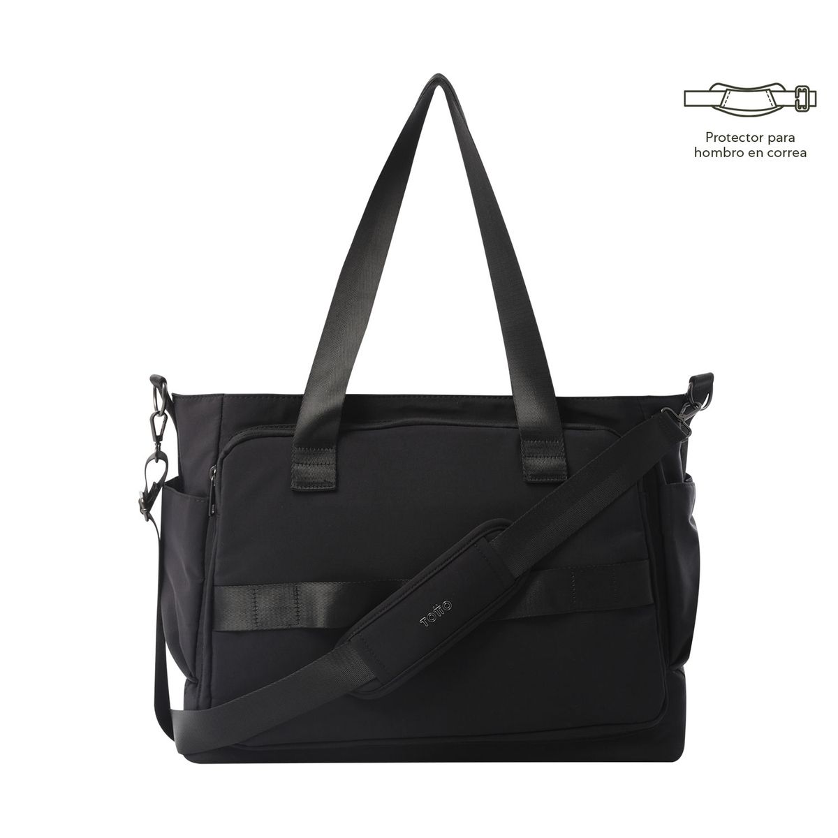 TOTTO - Bolso Cartera Para Mujer Porta Pc Negro Maxi Tote Totto