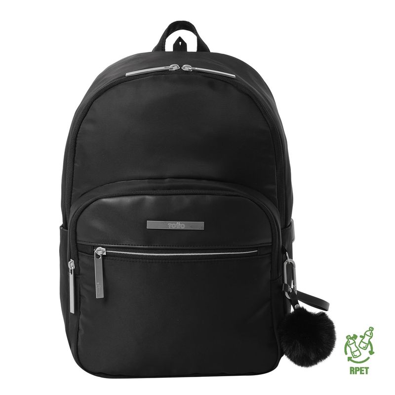 TOTTO - Morral Mochila Para Mujer Porta Pc Negro Adelaide Totto