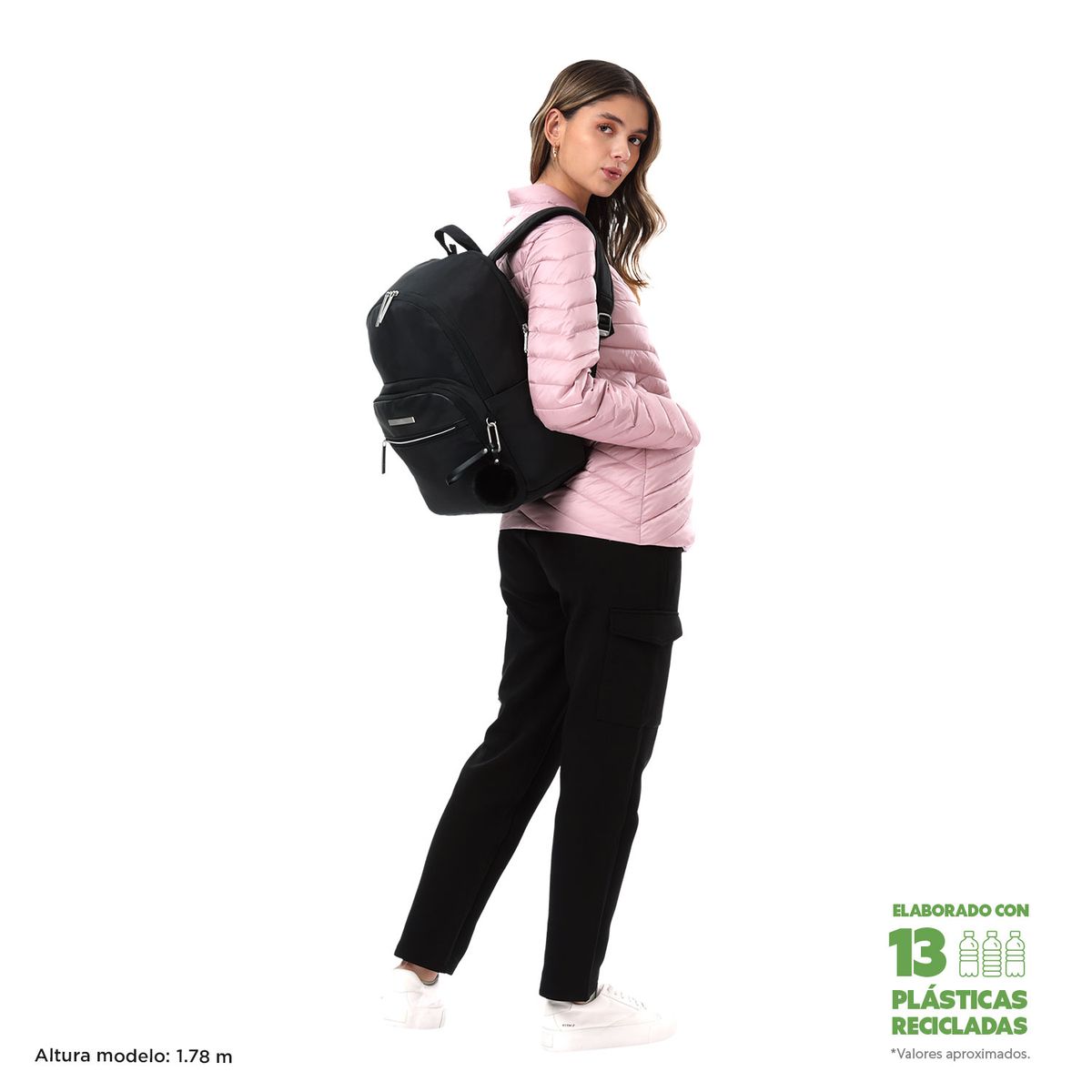 TOTTO - Morral Mochila Para Mujer Porta Pc Negro Adelaide Totto