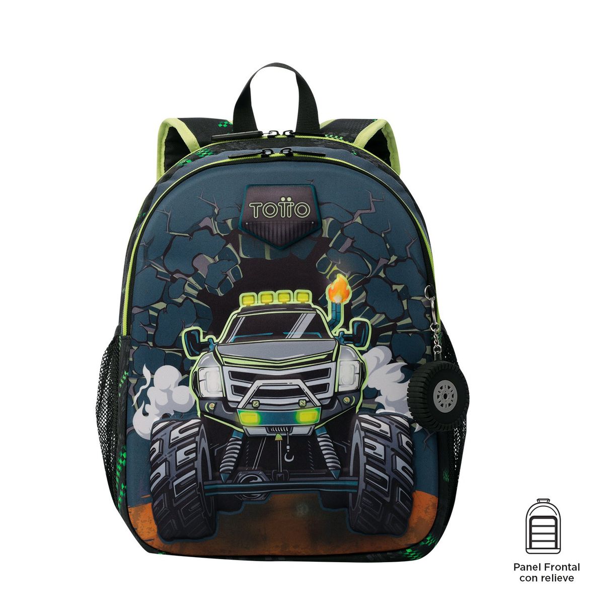 TOTTO - Morral Mochila Escolar Para Niño Negro Monster Race M Totto