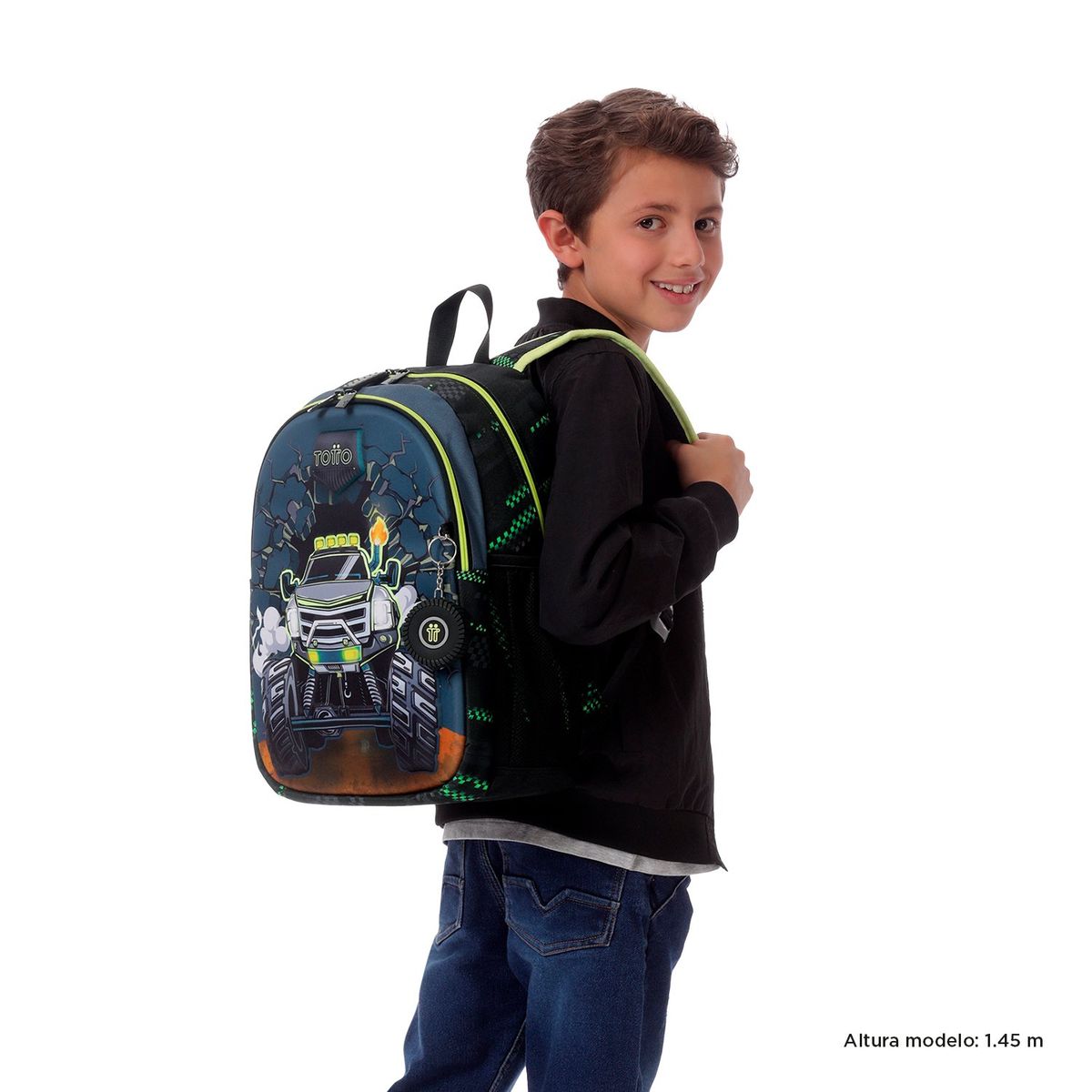 TOTTO - Morral Mochila Escolar Para Niño Negro Monster Race M Totto
