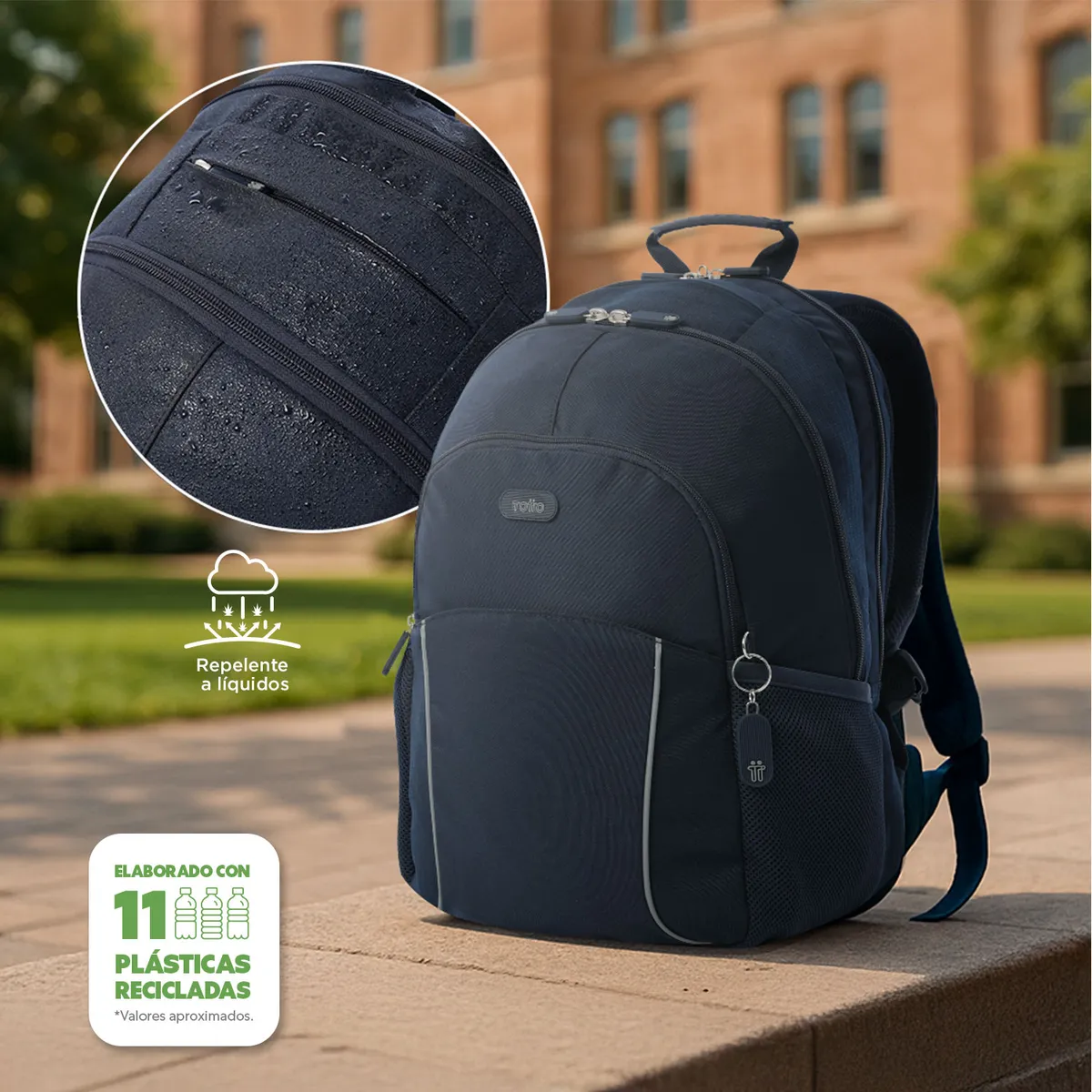 TOTTO - Morral Mochila Para Hombre Porta Pc Azul Cambri Totto