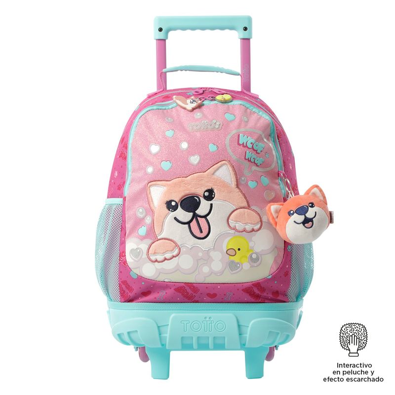 TOTTO - Morral Escolar con Ruedas Para Niña Rosado Doggy Love Totto