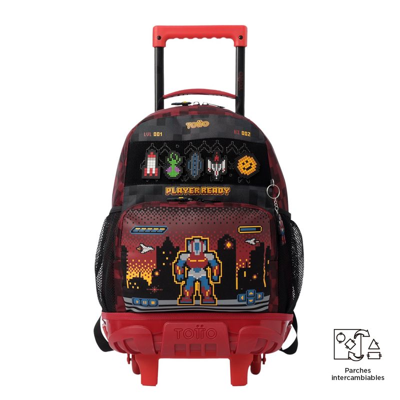 TOTTO - Morral con Ruedas Escolar Para Niño Rojo Digibot Totto