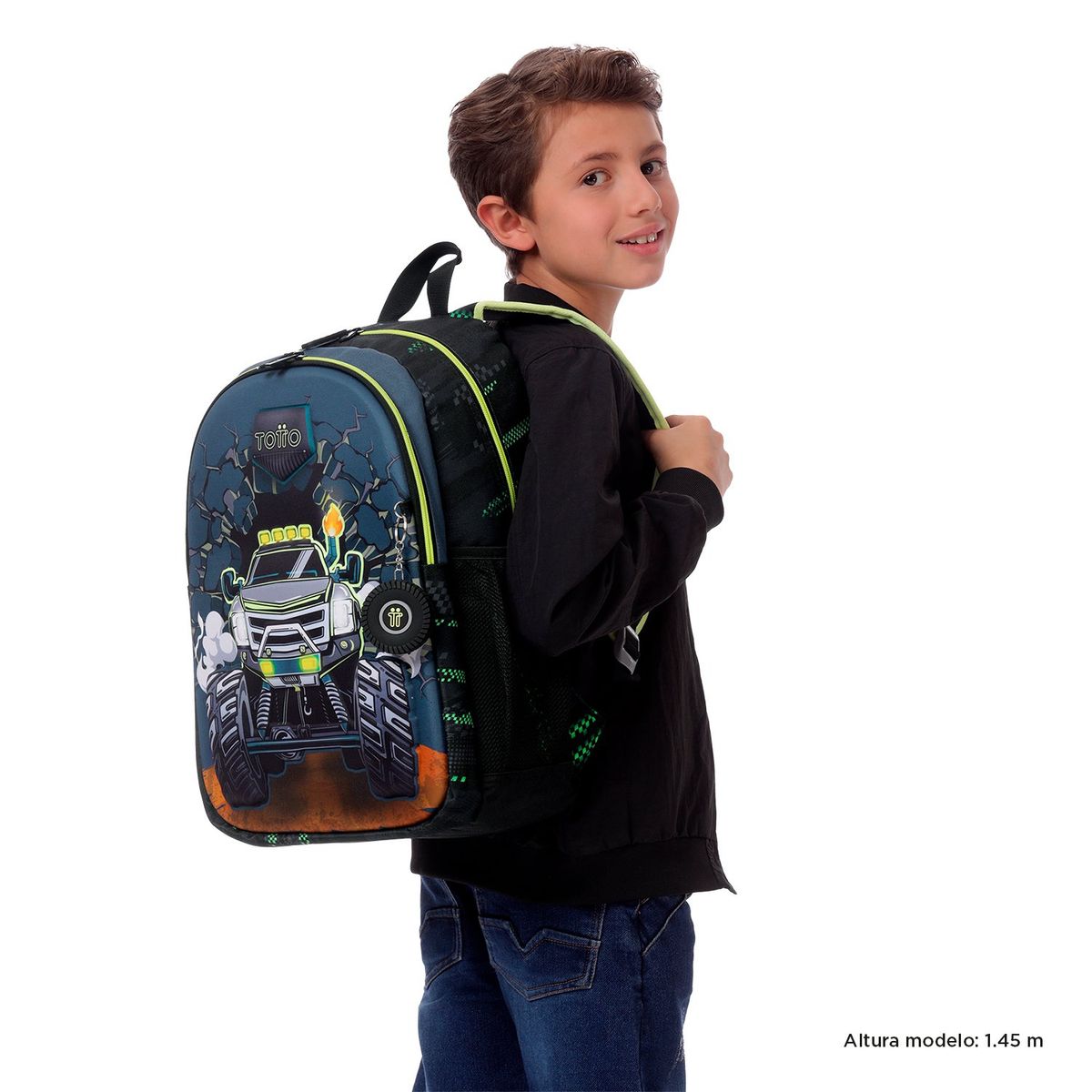 TOTTO - Morral Mochila Escolar Para Niño Negro Monster Race L Totto