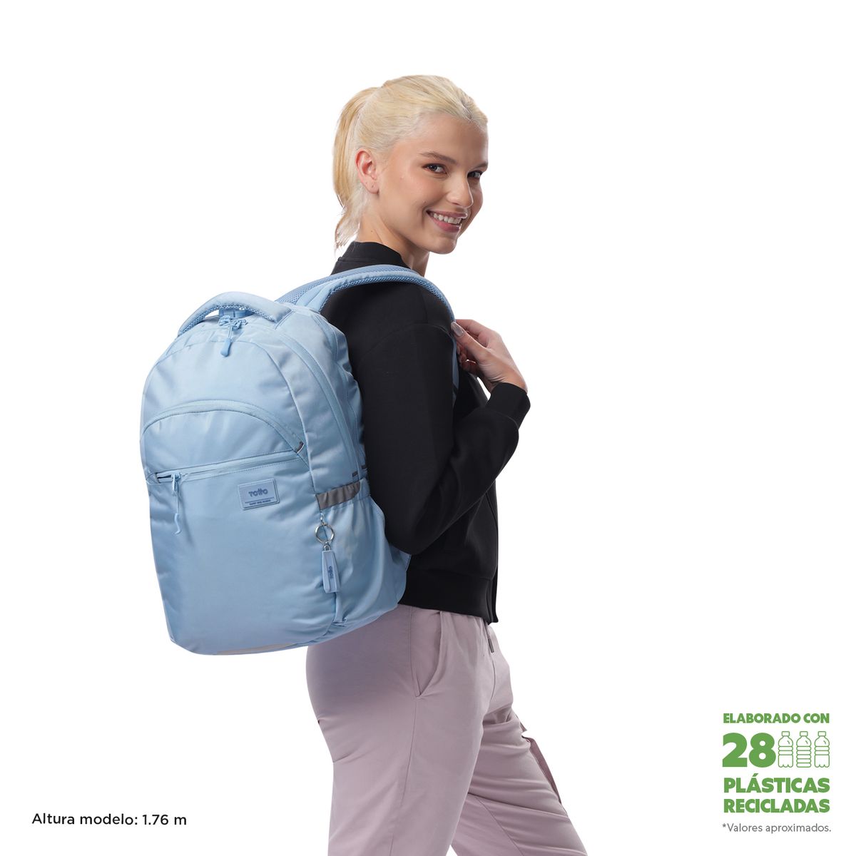 TOTTO - Morral Mochila Para Mujer Porta Pc Azul Claro Indo Totto