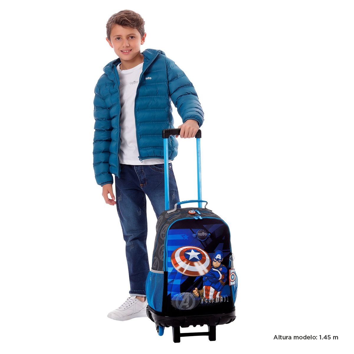 TOTTO - Morral con Ruedas Escolar Para Niño Gris Avengers Cap Totto