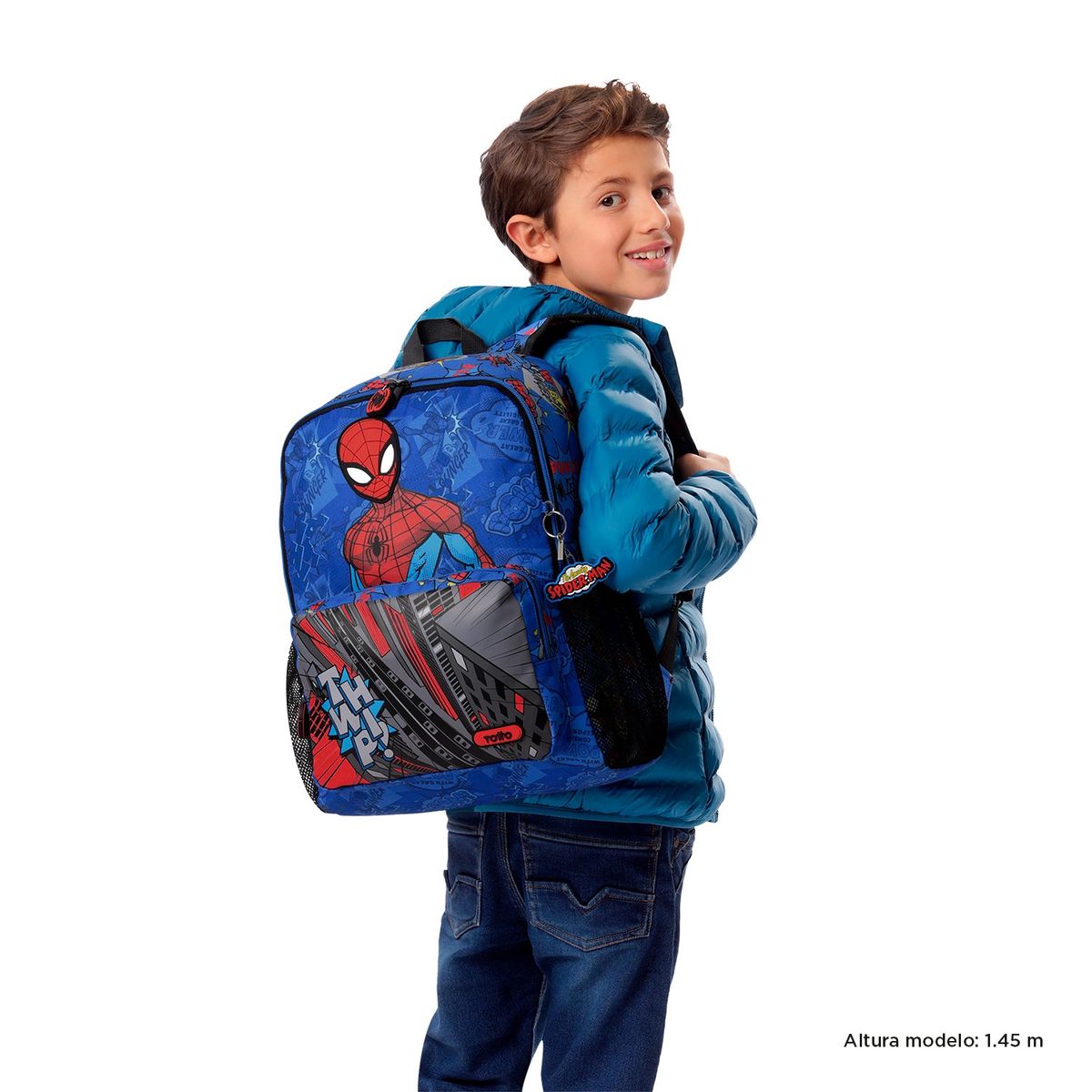 TOTTO - Morral Mochila Escolar Para Niño Azul Spiderman Pop L Totto