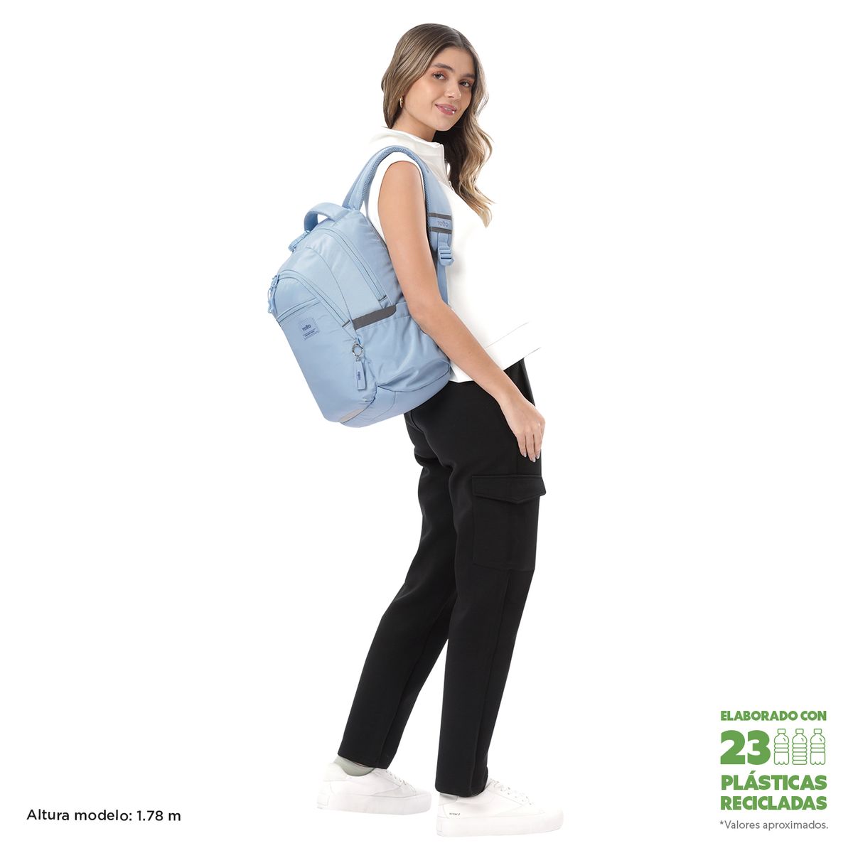 TOTTO - Morral Mochila Para Mujer Porta Pc Azul Claro Misisipi Totto