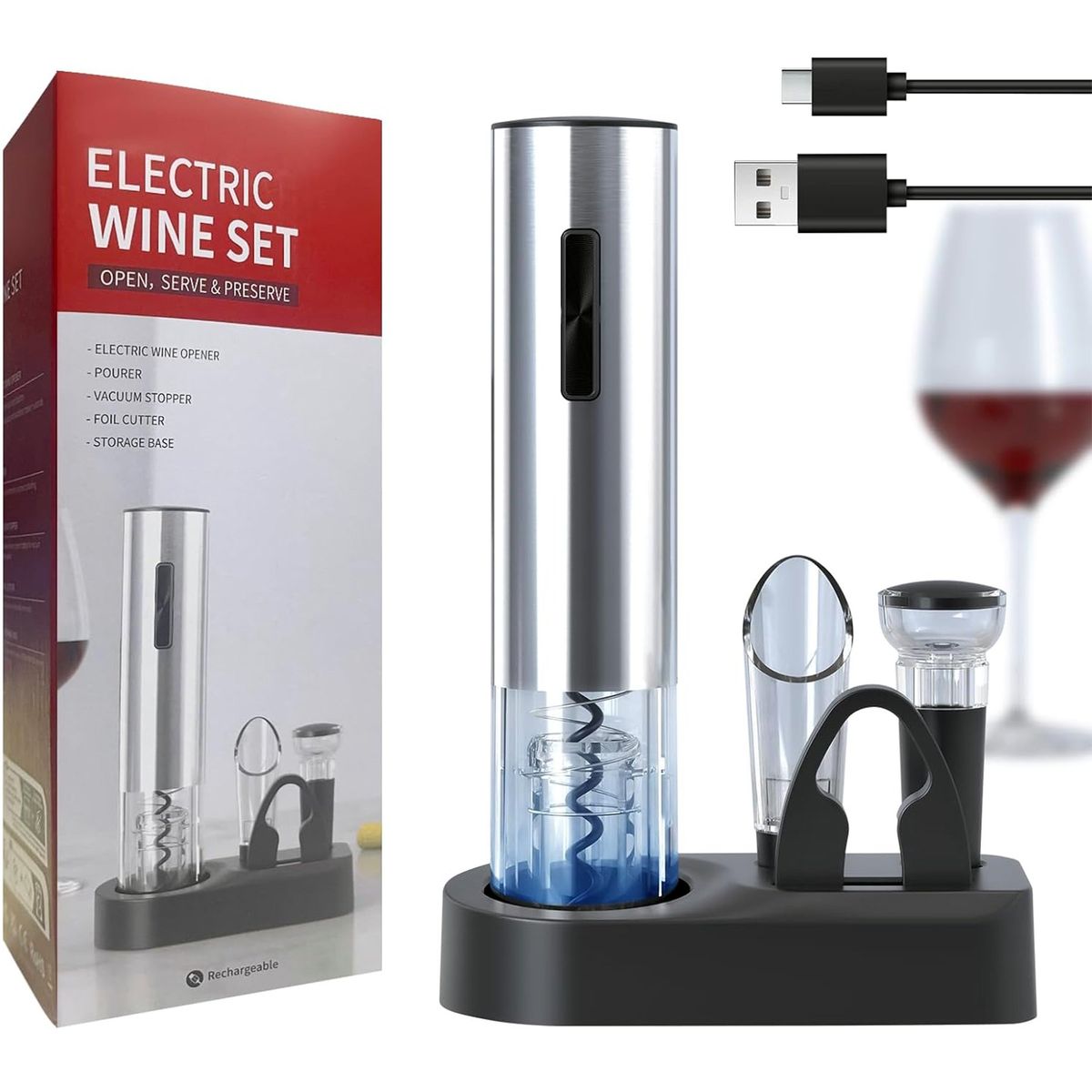 ONE PIXEL - Juego De Sacacorchos Destapador Botellas De Vino Electrico