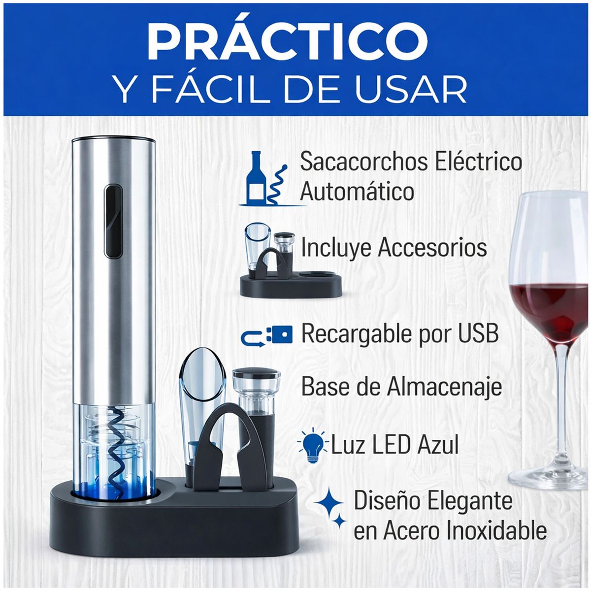 ONE PIXEL - Juego De Sacacorchos Destapador Botellas De Vino Electrico