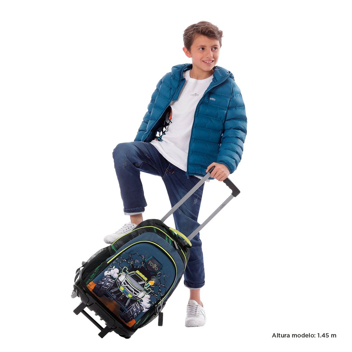 TOTTO - Morral con Ruedas Escolar Para Niño Negro Monster Race Totto