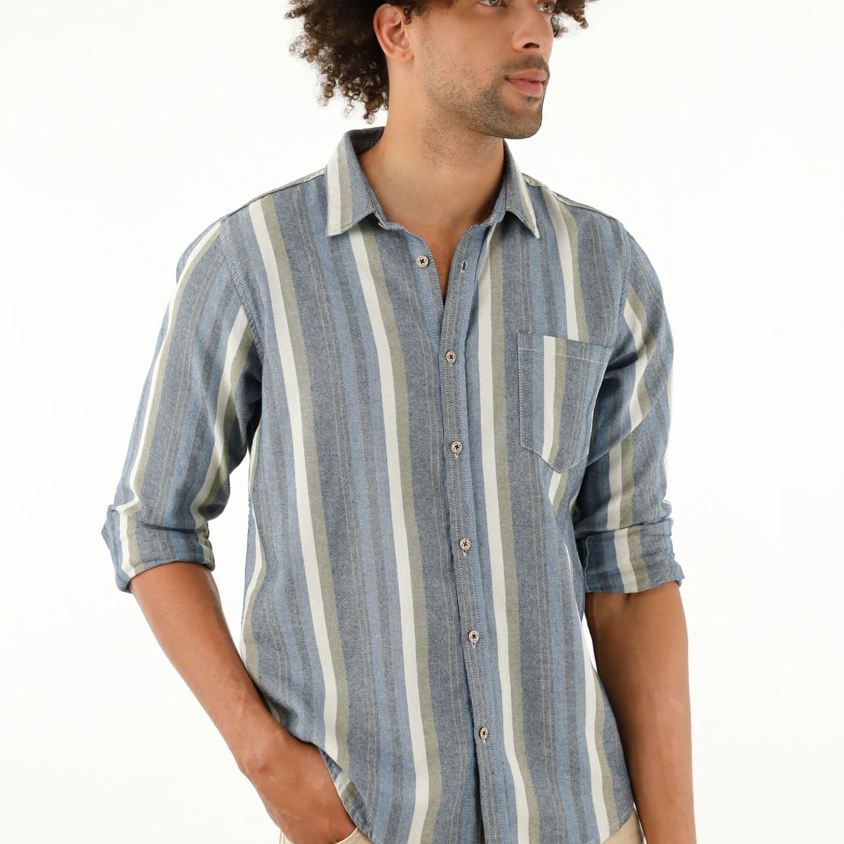 TENNIS - Camisa manga larga a rayas de color para hombre