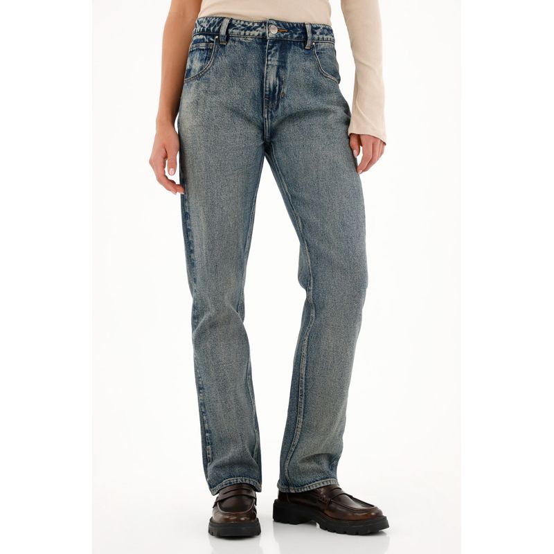 TENNIS - Jean Recto tiro alto azul oscuro para mujer