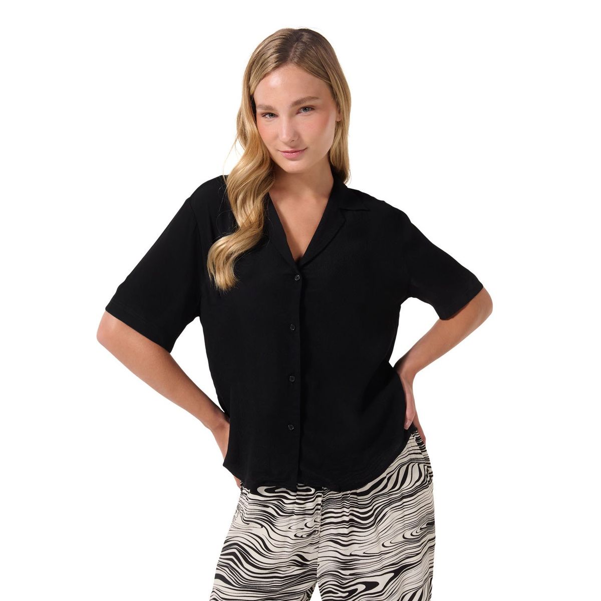TOTTO - Camisa Para Mujer Negro Brezo Totto
