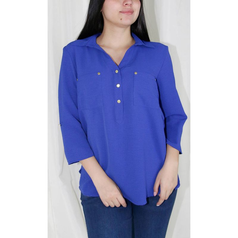 L Y H - Blusa Para Mujer Manga 34 Azul Marca L&H
