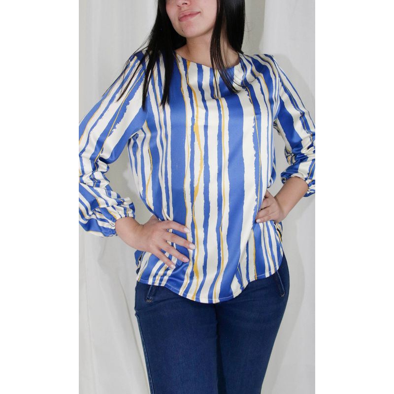 L Y H - Blusa Para Mujer Manga 34 Azul Marca L&H