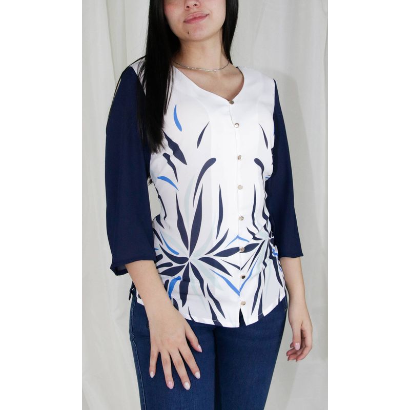 L Y H - Blusa Para Mujer Manga 34 Azul Marca L&H