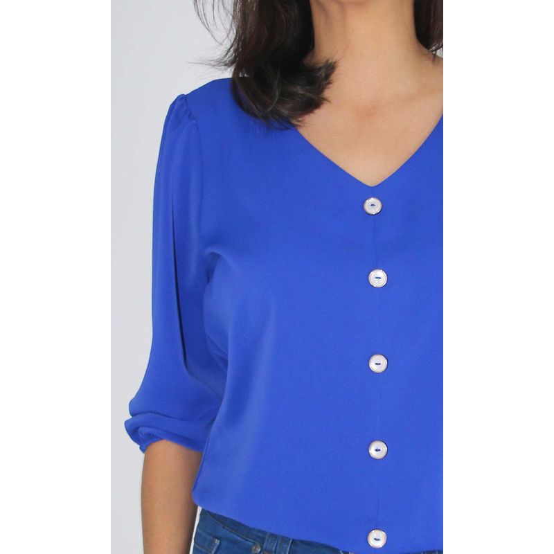 L Y H - Blusa Para Mujer Manga 34 Azul Marca L&H