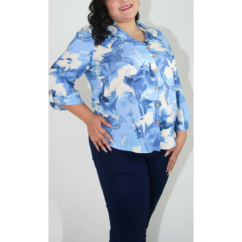 L Y H - Blusa Para Mujer Manga 34 Azul Marca L&H