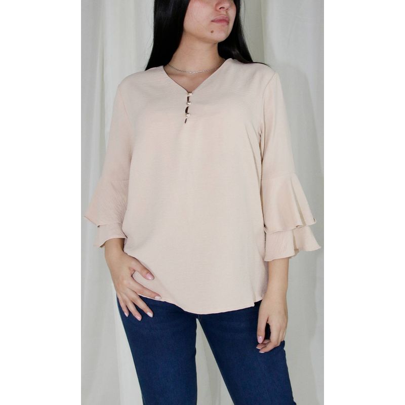 L Y H - Blusa Para Mujer Manga 34 Beige Marca L&H